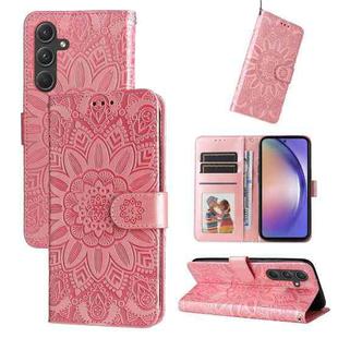 For Samsung Galaxy A55 Embossed Sunflower Leather Phone Case(Rose Gold)