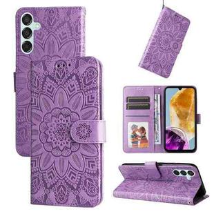 For Samsung Galaxy M15 5G / F15 5G Embossed Sunflower Leather Phone Case(Purple)