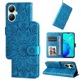 For vivo Y35+ Embossed Sunflower Leather Phone Case(Blue)