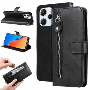 For Xiaomi Redmi 12 4G Fashion Calf Texture Zipper Leather Phone Case(Black)
