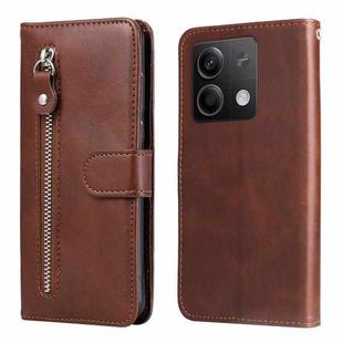 For Xiaomi Redmi Note13 5G Global Fashion Calf Texture Zipper Leather Phone Case(Brown)