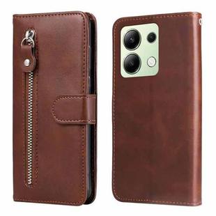 For Xiaomi Redmi Note13 4G Fashion Calf Texture Zipper Leather Phone Case(Brown)