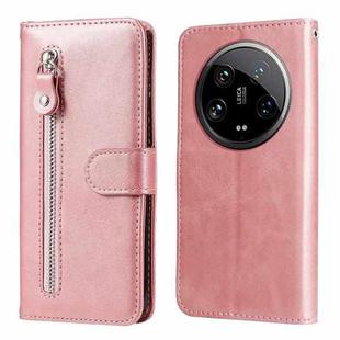 For Xiaomi 14 Ultra Fashion Calf Texture Zipper Leather Phone Case(Rose Gold)