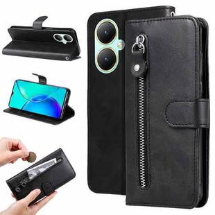 For vivo Y35+ Fashion Calf Texture Zipper Leather Phone Case(Black)