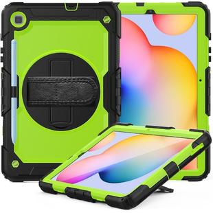 For Samsung Galaxy Tab S6 Lite P610 Shockproof Colorful Silicone + PC Protective Case with Holder & Shoulder Strap & Hand Strap & Pen Slot(Black Yellow Green)