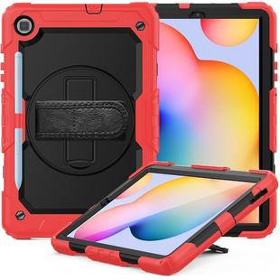 For Samsung Galaxy Tab S6 Lite P610 Shockproof Colorful Silicone + PC Protective Case with Holder & Shoulder Strap & Hand Strap & Pen Slot(Red)