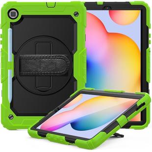 For Samsung Galaxy Tab S6 Lite P610 Shockproof Colorful Silicone + PC Protective Case with Holder & Shoulder Strap & Hand Strap & Pen Slot(Yellow Green)