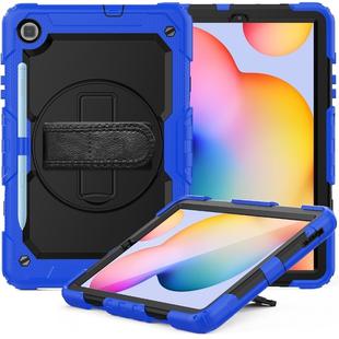 For Samsung Galaxy Tab S6 Lite P610 Shockproof Colorful Silicone + PC Protective Case with Holder & Shoulder Strap & Hand Strap & Pen Slot(Blue)