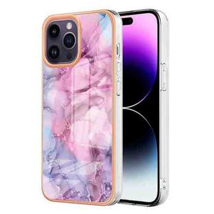 For iPhone 15 Pro Max Electroplating Marble Dual-side IMD Phone Case(Pink 013)