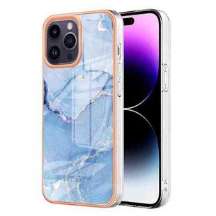 For iPhone 15 Pro Electroplating Marble Dual-side IMD Phone Case(Blue 018)