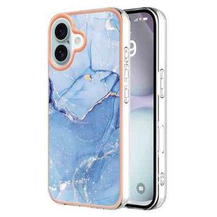 For iPhone 16 Plus Electroplating Marble Dual-side IMD Phone Case(Blue 018)