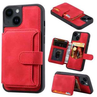 For iPhone 15 Plus Skin Feel Dream RFID Anti-theft PU Card Bag Phone Case(Red)