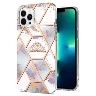 For iPhone 15 Pro Electroplating Splicing Marble Flower Pattern TPU Shockproof Case(Crown)