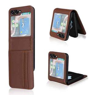 For Samsung Galaxy Z Flip5 Card Slot PU Leather PC Phone Case(Brown)