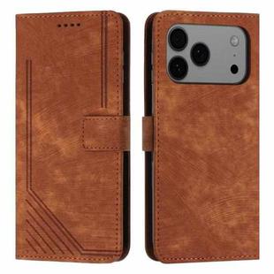 For iPhone 17 Pro Max Skin Feel Stripe Pattern Leather Phone Case with Lanyard(Brown)