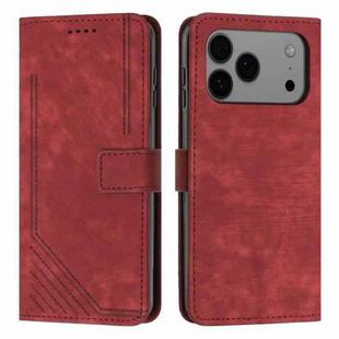 For iPhone 17 Pro Max Skin Feel Stripe Pattern Leather Phone Case with Lanyard(Red)
