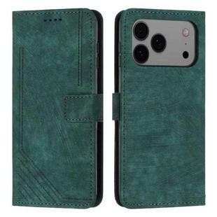 For iPhone 17 Pro Max Skin Feel Stripe Pattern Leather Phone Case with Lanyard(Green)