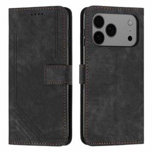 For iPhone 17 Pro Max Skin Feel Stripe Pattern Leather Phone Case with Lanyard(Black)