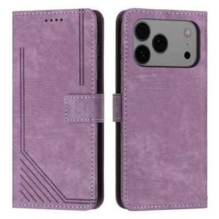 For iPhone 17 Pro Max Skin Feel Stripe Pattern Leather Phone Case with Lanyard(Purple)
