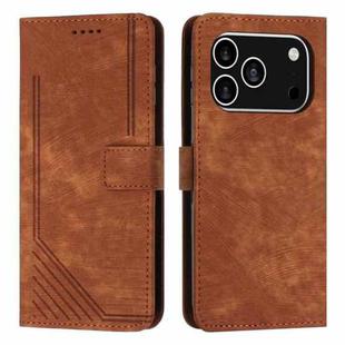 For iPhone 17 Pro Skin Feel Stripe Pattern Leather Phone Case with Lanyard(Brown)