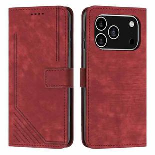 For iPhone 17 Pro Skin Feel Stripe Pattern Leather Phone Case with Lanyard(Red)