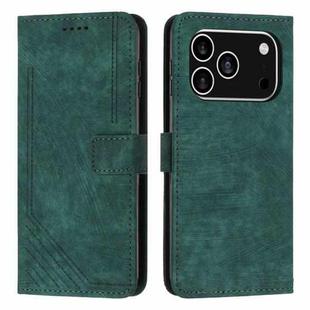 For iPhone 17 Pro Skin Feel Stripe Pattern Leather Phone Case with Lanyard(Green)
