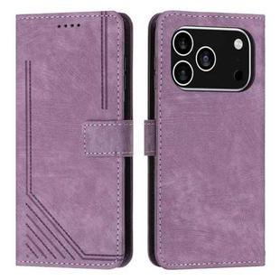 For iPhone 17 Pro Skin Feel Stripe Pattern Leather Phone Case with Lanyard(Purple)