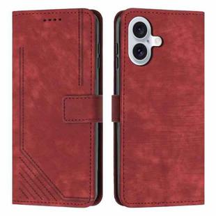 For iPhone 17 Skin Feel Stripe Pattern Leather Phone Case with Lanyard(Red)