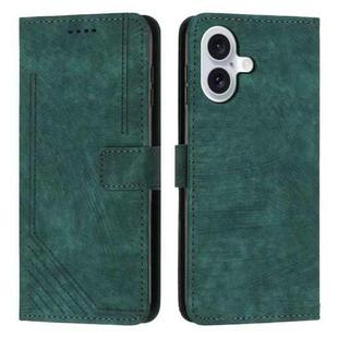 For iPhone 17 Skin Feel Stripe Pattern Leather Phone Case with Lanyard(Green)