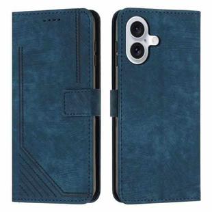 For iPhone 17 Skin Feel Stripe Pattern Leather Phone Case with Lanyard(Blue)