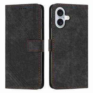 For iPhone 17 Skin Feel Stripe Pattern Leather Phone Case with Lanyard(Black)