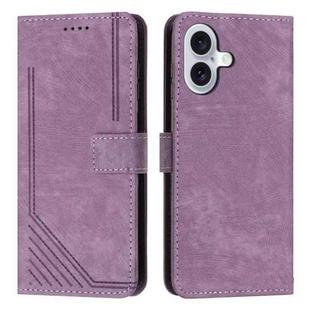 For iPhone 17 Skin Feel Stripe Pattern Leather Phone Case with Lanyard(Purple)