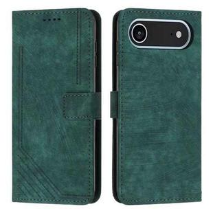 For iPhone 17 Air Skin Feel Stripe Pattern Leather Phone Case with Lanyard(Green)