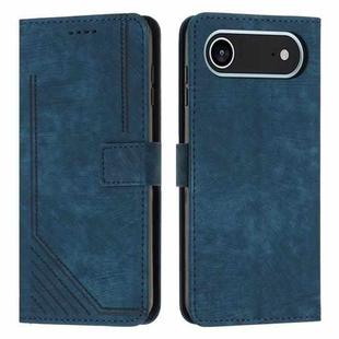 For iPhone 17 Air Skin Feel Stripe Pattern Leather Phone Case with Lanyard(Blue)