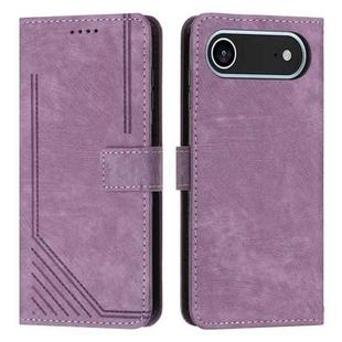 For iPhone 17 Air Skin Feel Stripe Pattern Leather Phone Case with Lanyard(Purple)