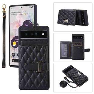 For Google Pixel 6 Pro Horizontal Card Bag Phone Case with Dual Lanyard(Black)