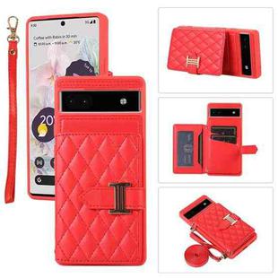 For Google Pixel 6a Horizontal Card Bag Phone Case with Dual Lanyard(Red)