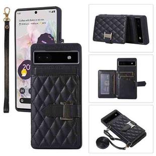 For Google Pixel 6a Horizontal Card Bag Phone Case with Dual Lanyard(Black)