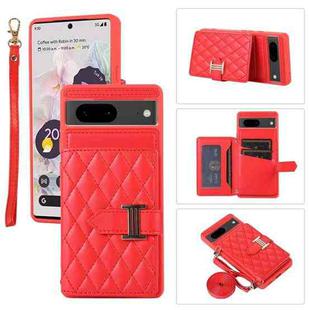 For Google Pixel 7 Horizontal Card Bag Phone Case with Dual Lanyard(Red)