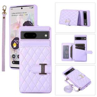 For Google Pixel 7 Horizontal Card Bag Phone Case with Dual Lanyard(Purple)