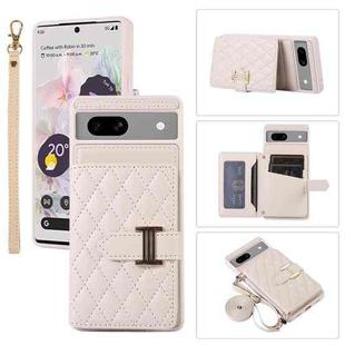 For Google Pixel 7a Horizontal Card Bag Phone Case with Dual Lanyard(Beige)