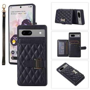 For Google Pixel 7a Horizontal Card Bag Phone Case with Dual Lanyard(Black)