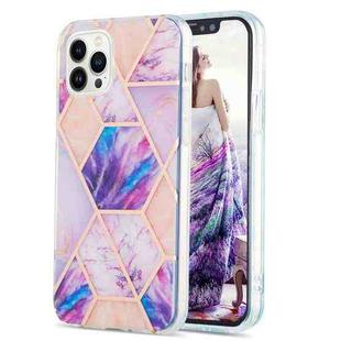 For iPhone 15 Pro Electroplating Splicing Marble Flower Pattern Dual-side IMD TPU Shockproof Phone Case(Light Purple)