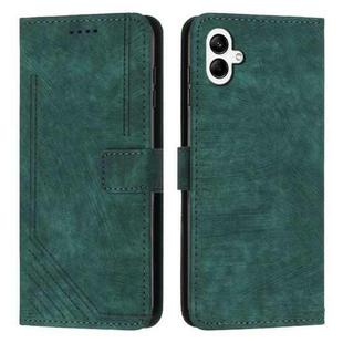 For Samsung Galaxy A05 Skin Feel Stripe Pattern Leather Phone Case with Long Lanyard(Green)