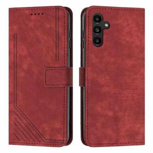 For Samsung Galaxy A05s Skin Feel Stripe Pattern Leather Phone Case with Long Lanyard(Red)