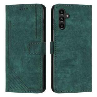 For Samsung Galaxy A15 Skin Feel Stripe Pattern Leather Phone Case with Long Lanyard(Green)