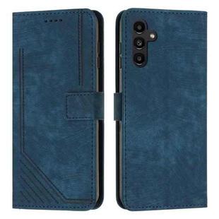 For Samsung Galaxy A15 Skin Feel Stripe Pattern Leather Phone Case with Long Lanyard(Blue)