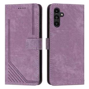 For Samsung Galaxy S24 Skin Feel Stripe Pattern Leather Phone Case with Long Lanyard(Purple)