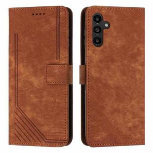 For Samsung Galaxy S24+ Skin Feel Stripe Pattern Leather Phone Case with Long Lanyard(Brown)