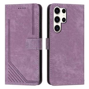 For Samsung Galaxy S24 Ultra Skin Feel Stripe Pattern Leather Phone Case with Long Lanyard(Purple)